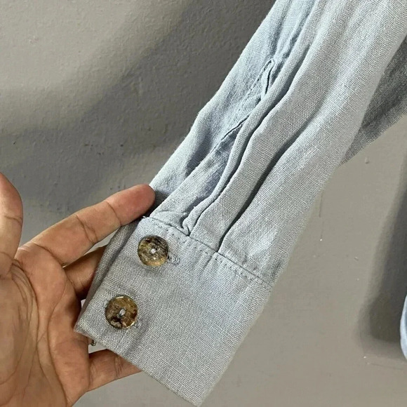 Sand Snow 100% Stonewashed Linen Long Sleeve Shirt Blue L/XL Seashell Buttons - Picture 5 of 14